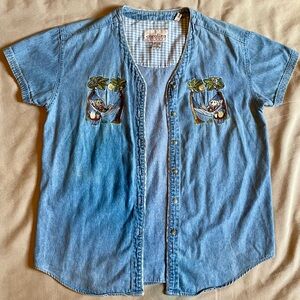 Vintage 90’s Embroidered Denim 100% Cotton Punk Indie Artsy Whimsy Grandmacore